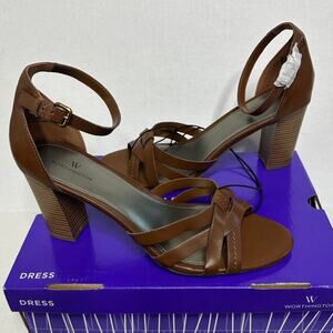 NWT Worthington Size 11 Brown Vacation Ankle Strappy Block High Heel Open Toe